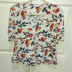 Lucky Brand Women's Short Sleeve V Neck Floral Peasant Top